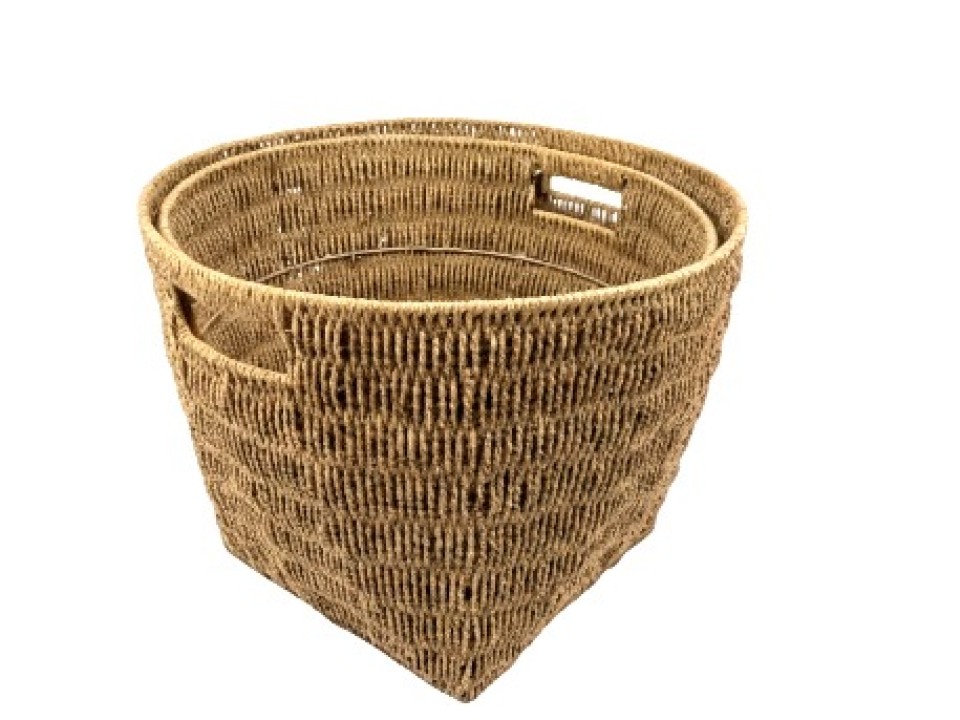 Professional-grade Square-Bottom Round Paper Cord Basket Set of 2
